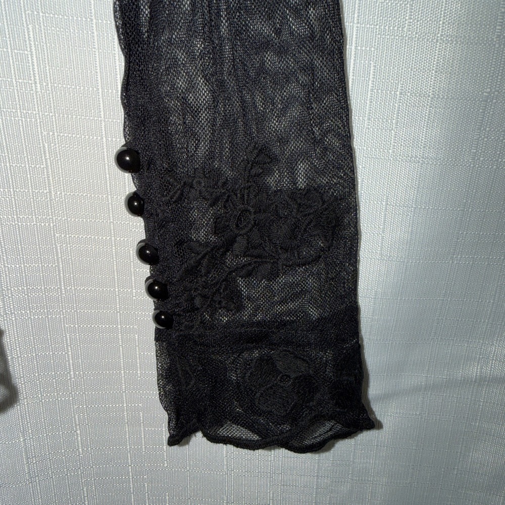 Adiva Black Corset Look Sheer Lace Top Witchy Romantic Whimsygoth Boho Goth USA - Picture 5 of 13
